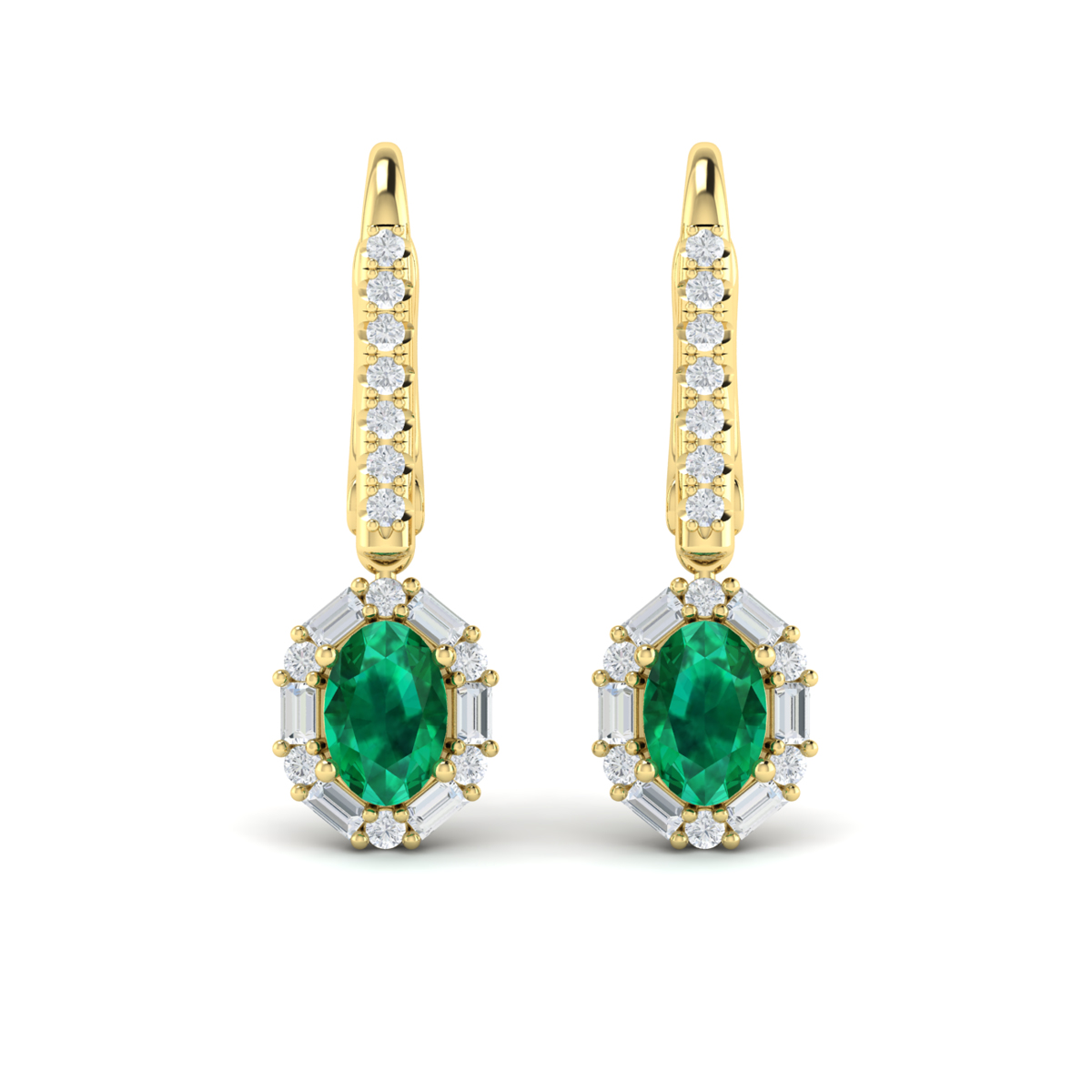 Oval Emerald and Diamond Baguette Earrings
