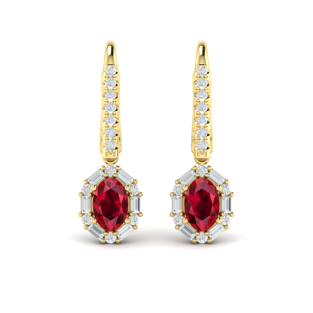 Oval Ruby and Diamond Baguette Earrings