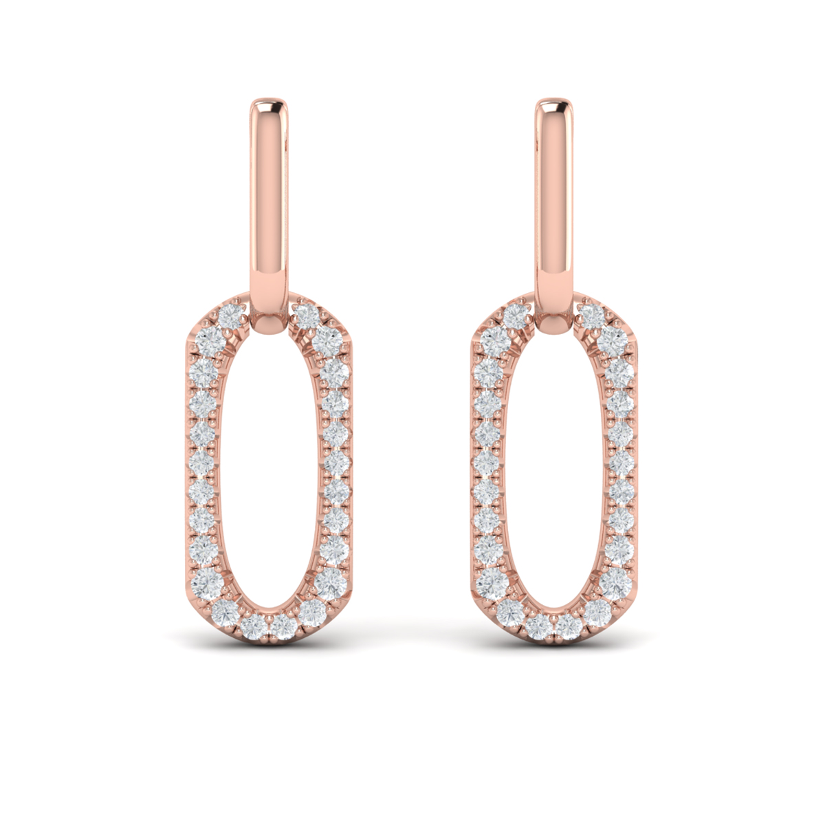 Diamond North South Open Oval Pendant Link Earrings