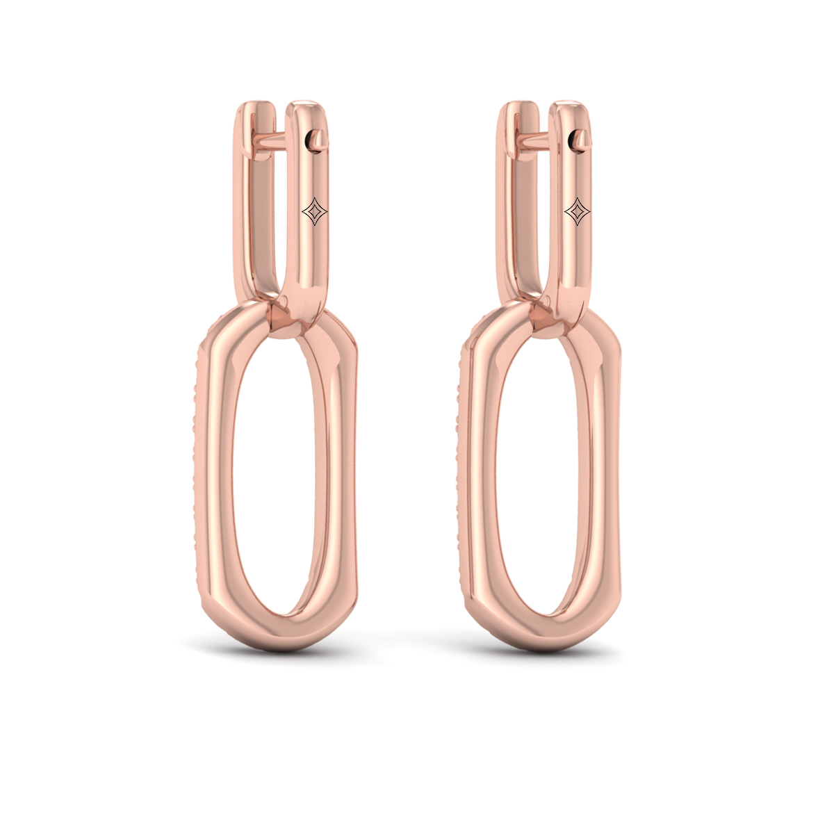 Diamond North South Open Oval Pendant Link Earrings