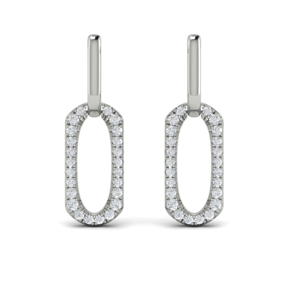 Diamond North South Open Oval Pendant Link Earrings