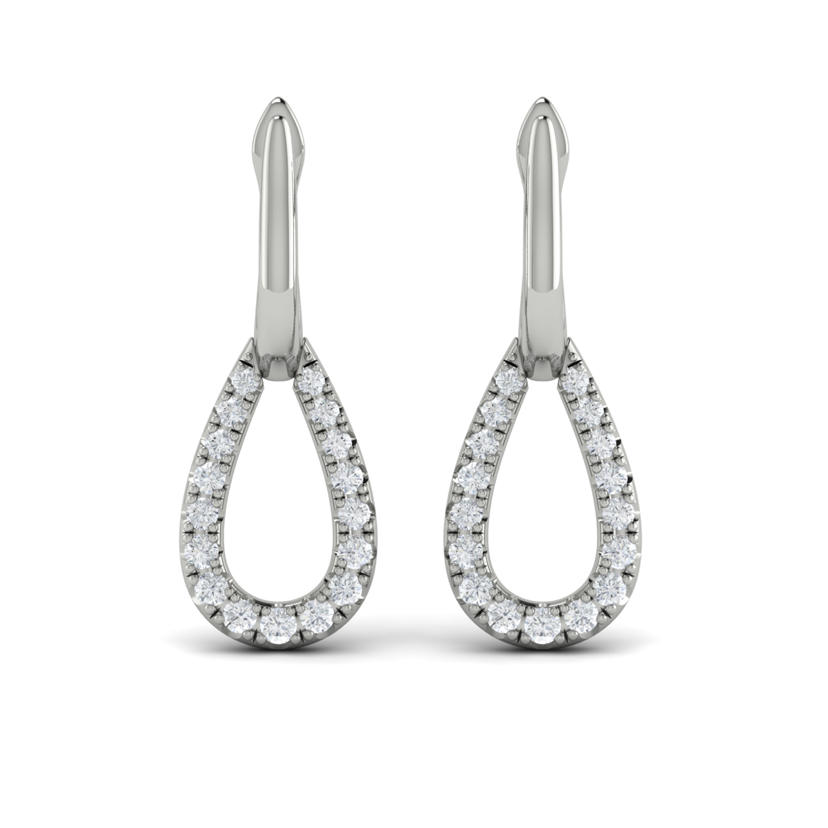 Diamond Open Tear Drop Link Earrings