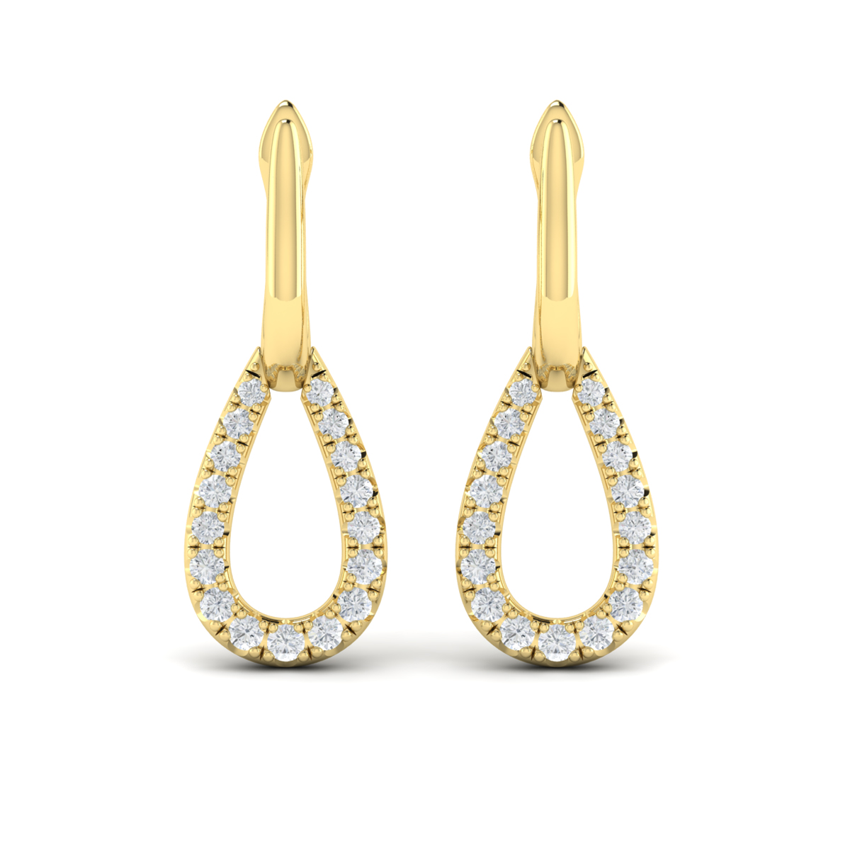 Diamond Open Tear Drop Link Earrings
