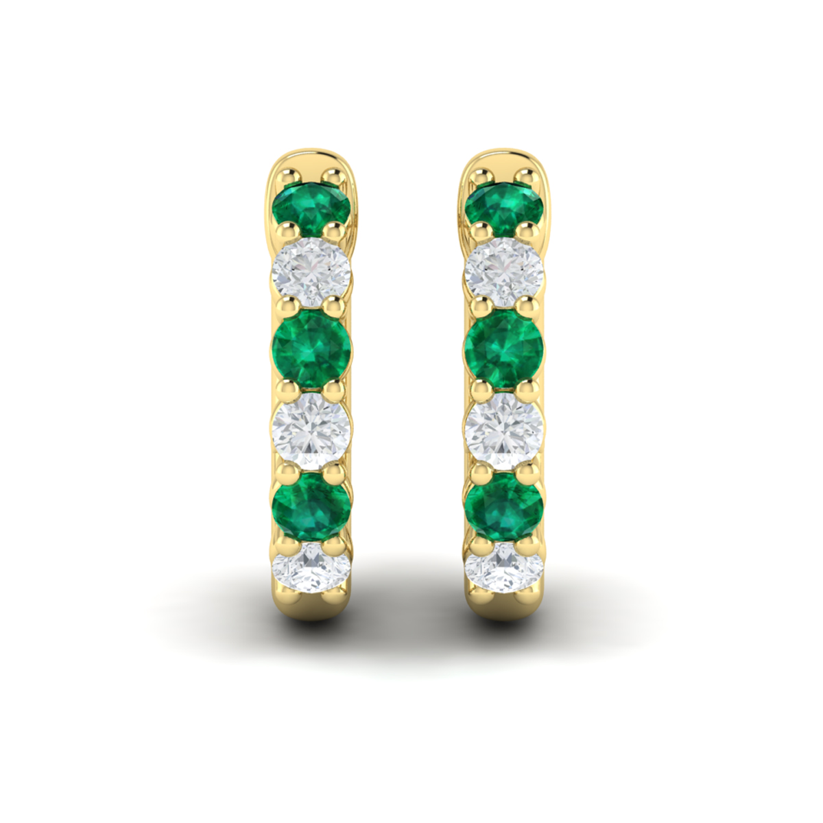 Forward-facing Diamond and Emerald Open Hoop Earrings