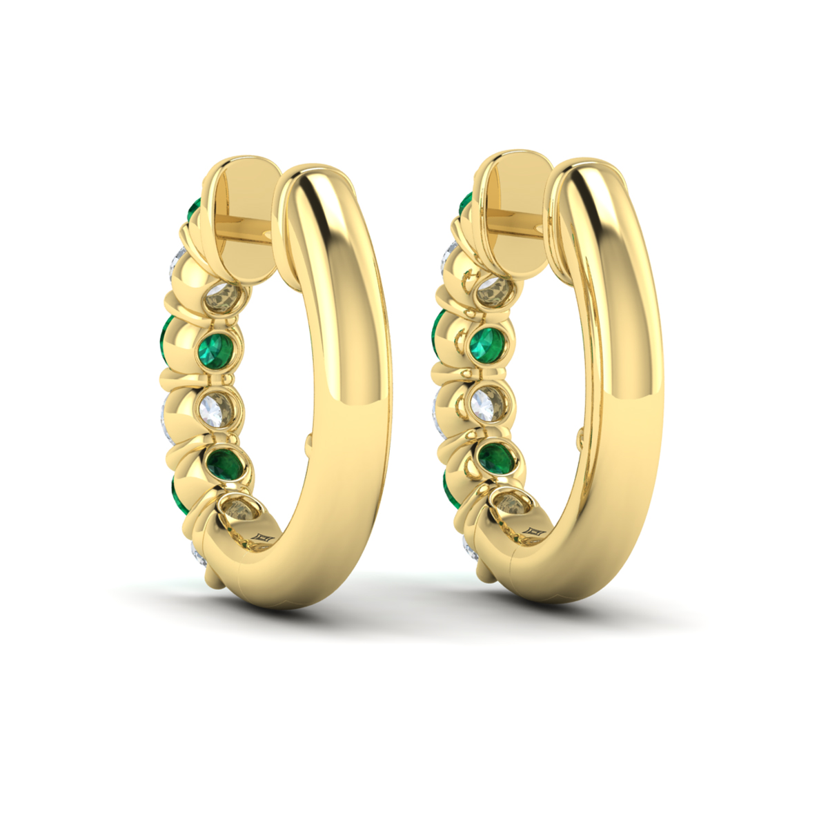 Forward-facing Diamond and Emerald Open Hoop Earrings