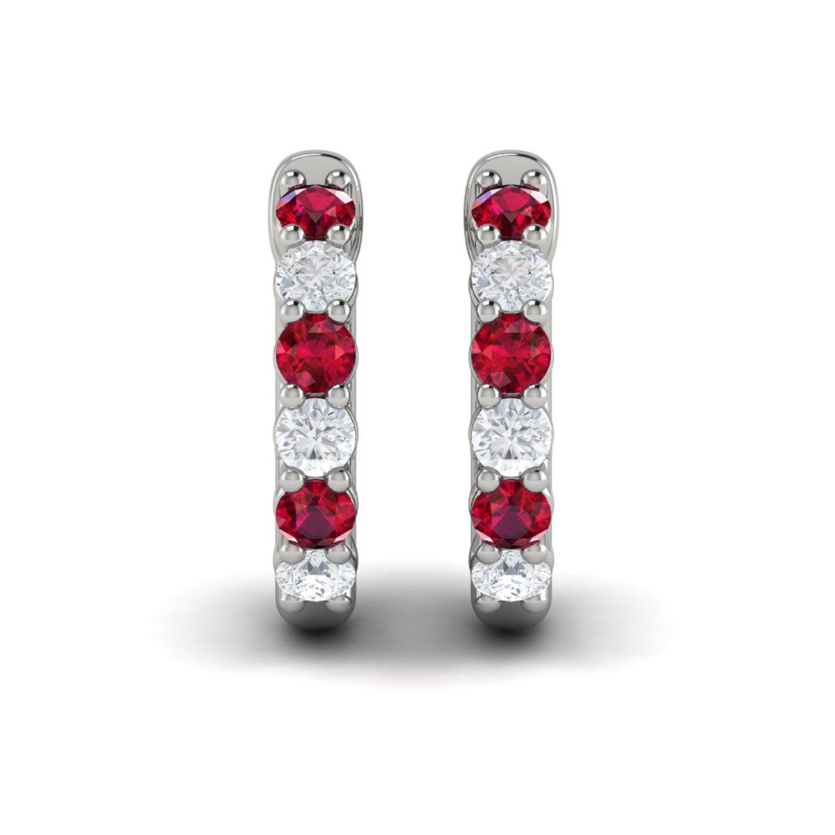 Forward-facing Diamond and Ruby Open Hoop Earrings