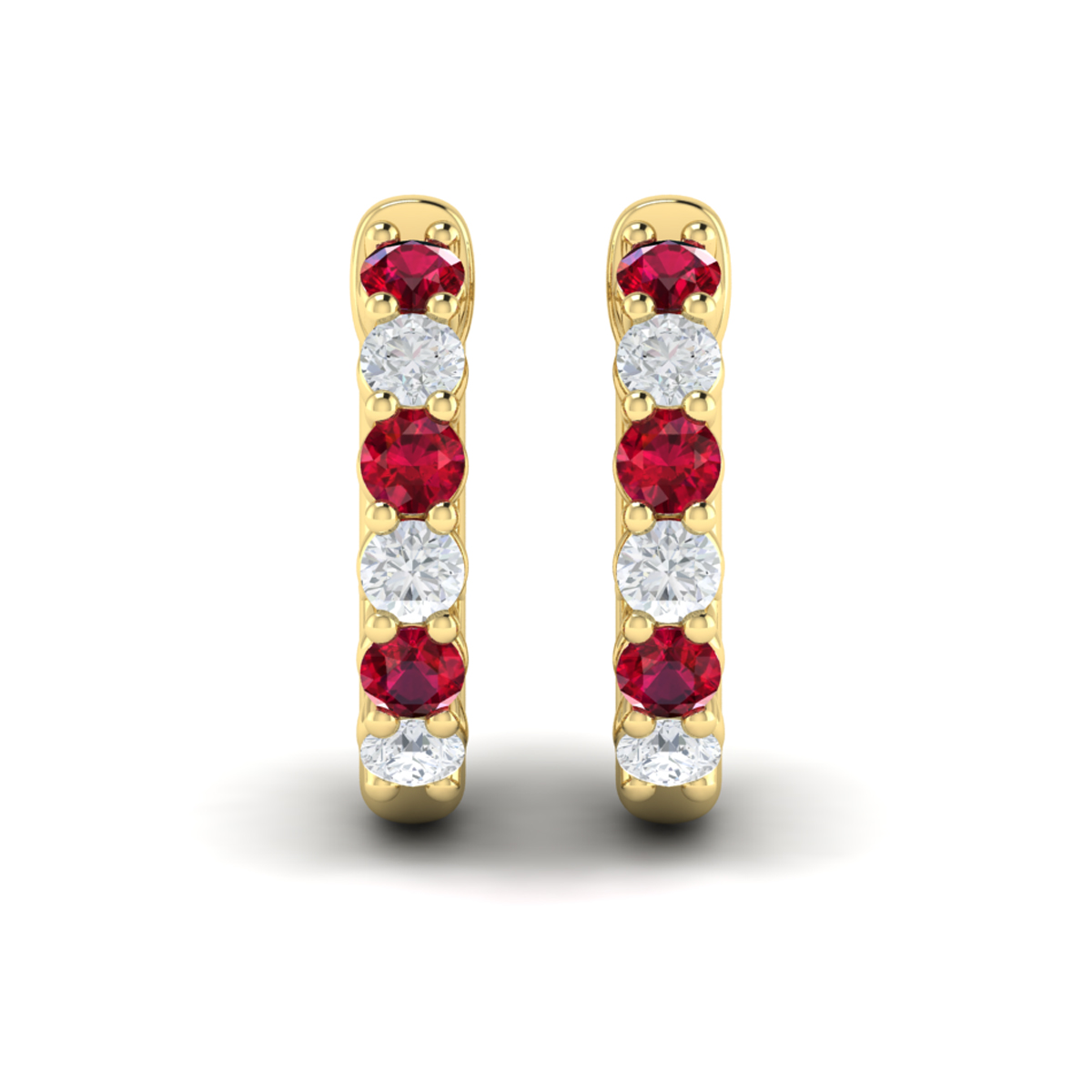 Forward-facing Diamond and Ruby Open Hoop Earrings