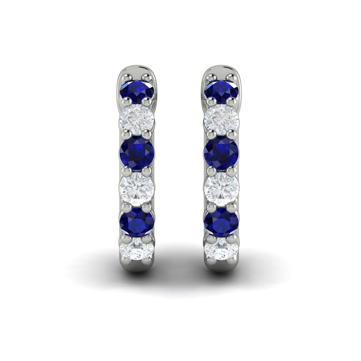 Forward-facing Diamond and Blue Sapphire Open Hoop Earrings