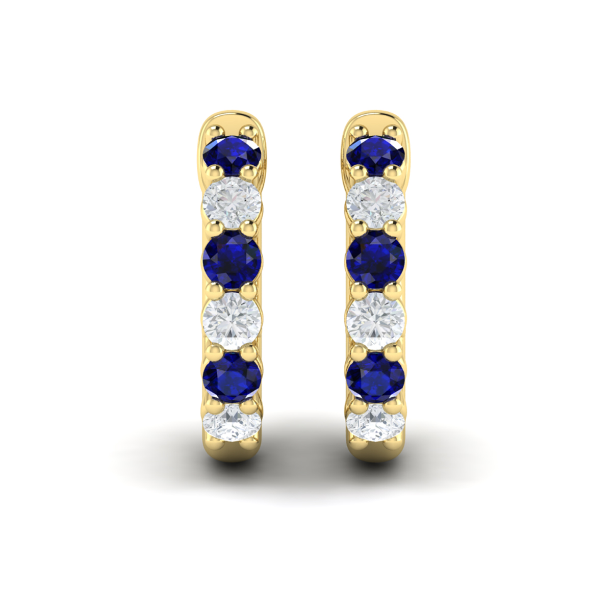 Forward-facing Diamond and Blue Sapphire Open Hoop Earrings