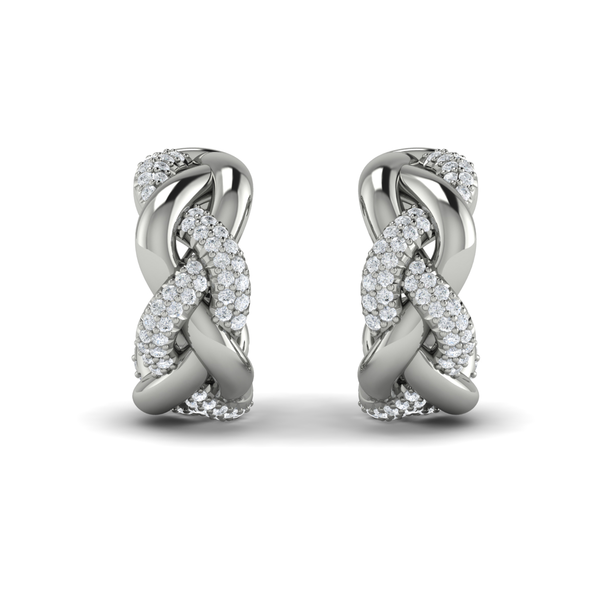 Alternating Diamond Twist Huggie Hoop Earrings