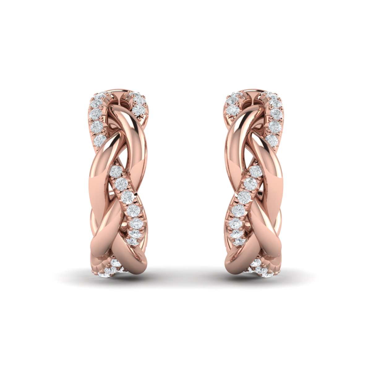 Alternating Diamond Twist Huggie Hoop Earrings