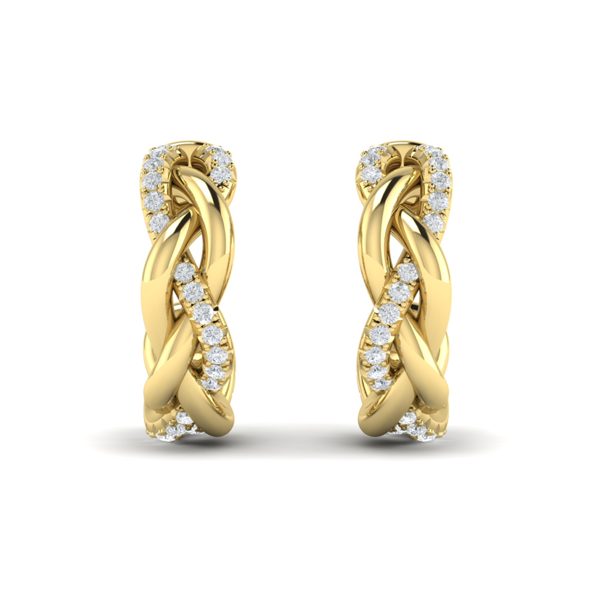 Alternating Diamond Twist Huggie Hoop Earrings
