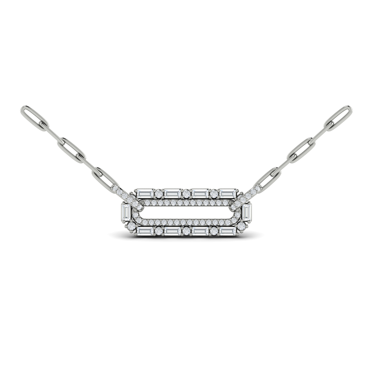 Diamond Baguette Double Row Link Necklace