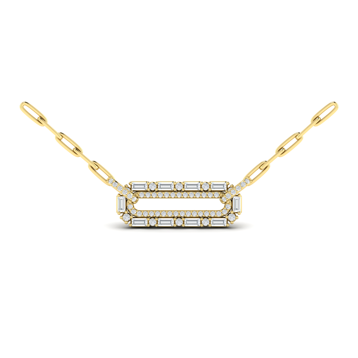 Diamond Baguette Double Row Link Necklace