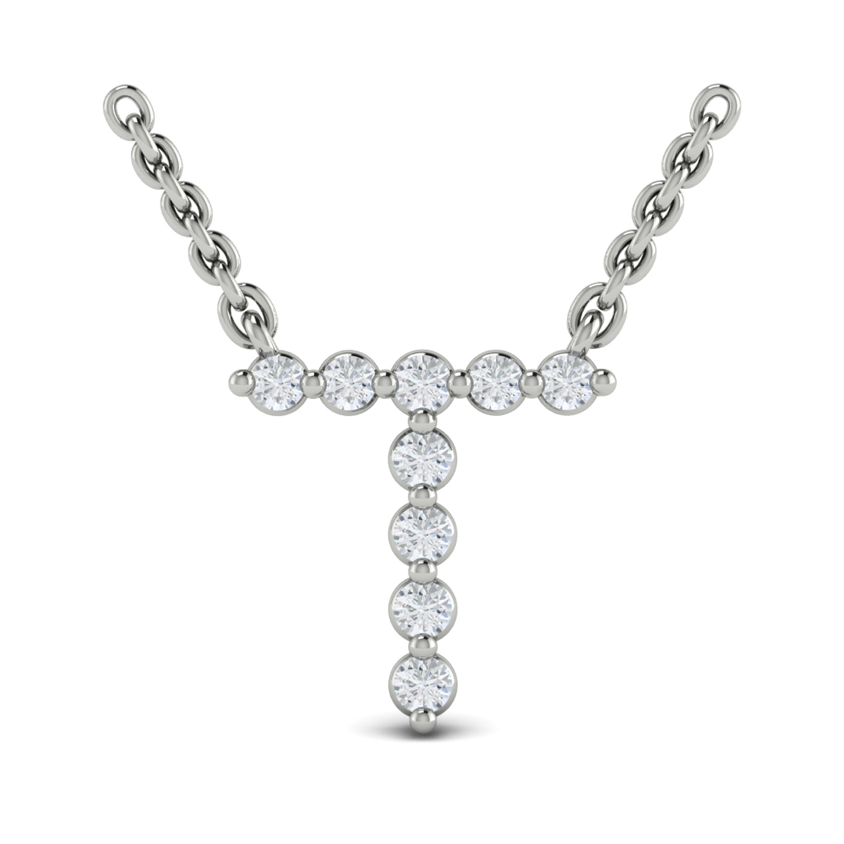 Diamond Alphabet Pendant Necklace, T