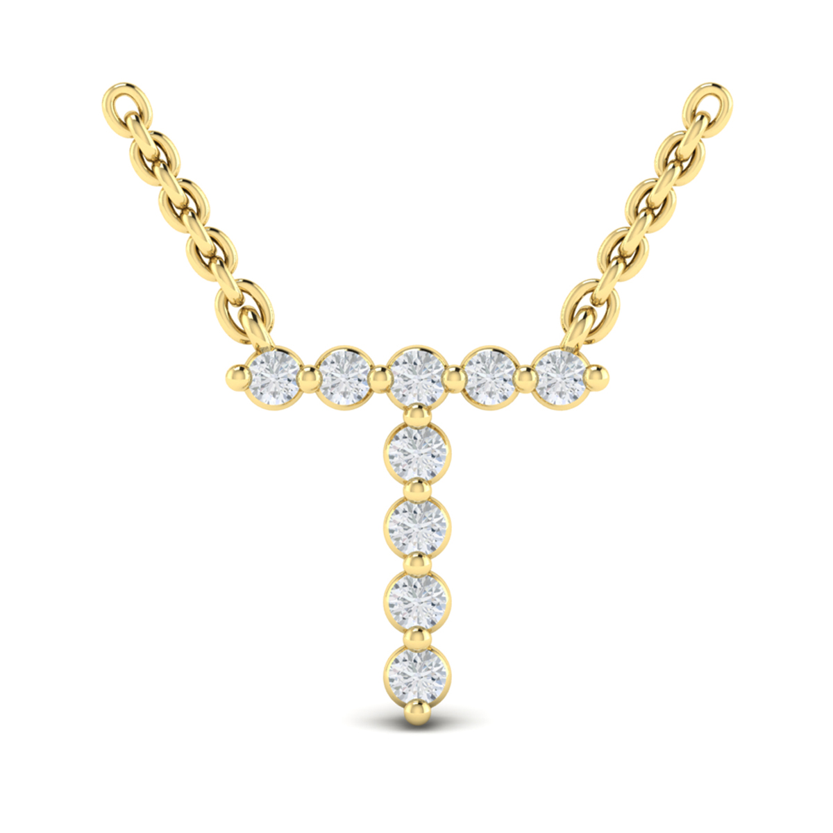 Diamond Alphabet Pendant Necklace, T