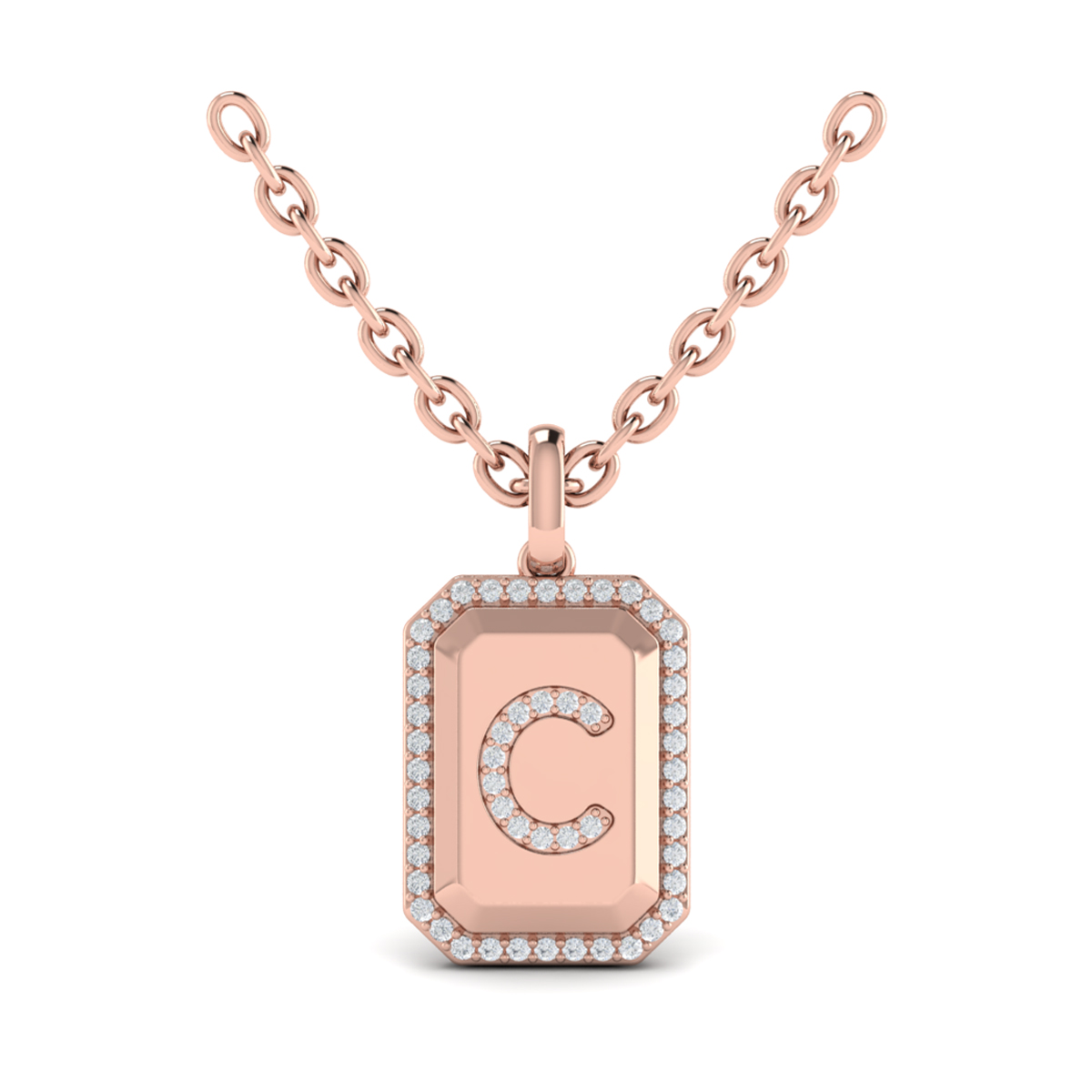 Diamond Medallion Alphabet Pendant Link Necklace, C