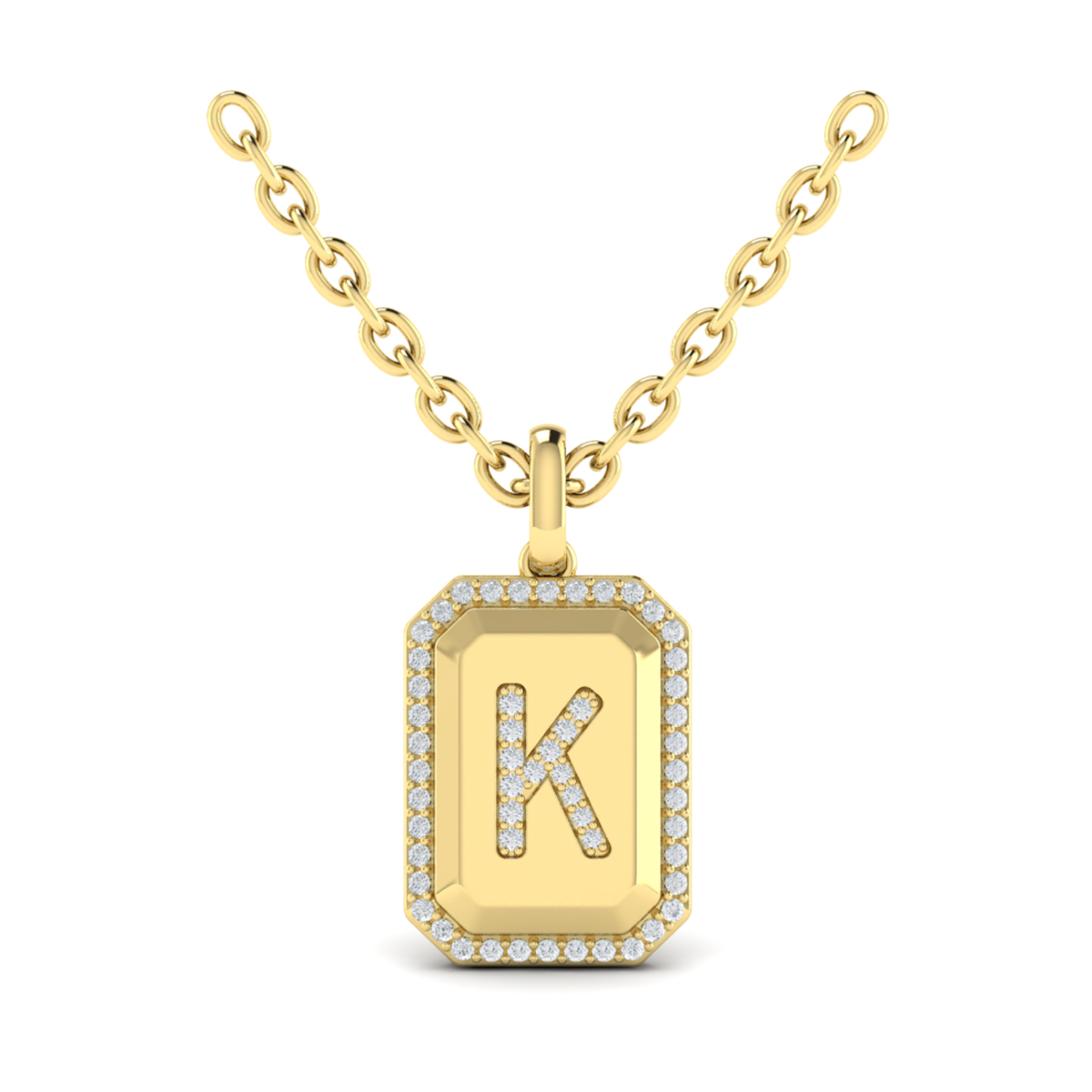 Diamond Medallion Alphabet Pendant Link Necklace, K