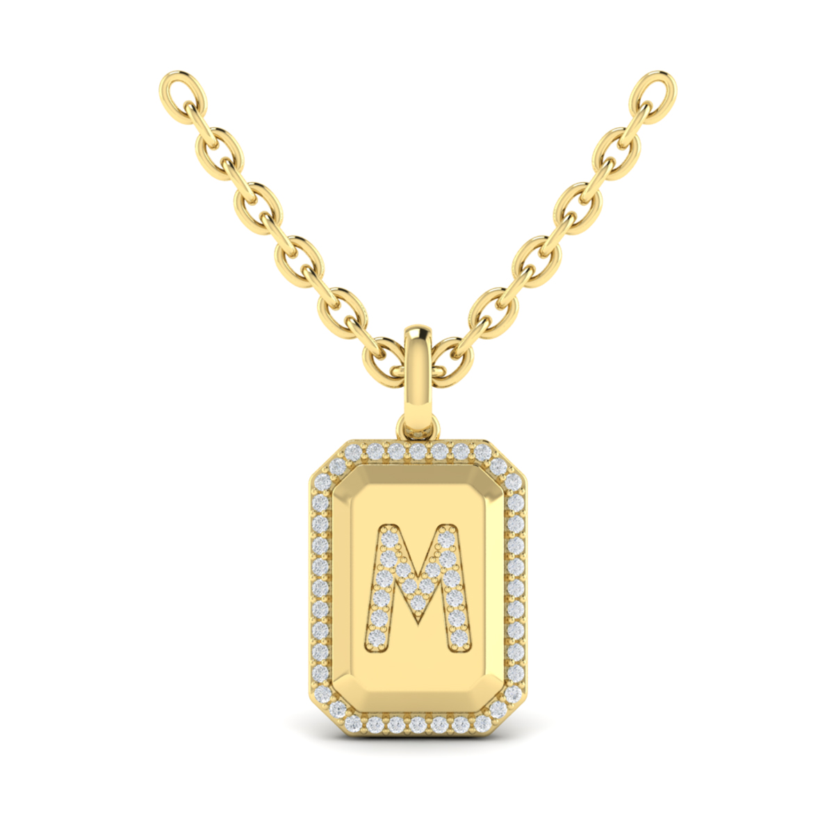Diamond Medallion Alphabet Pendant Link Necklace, M