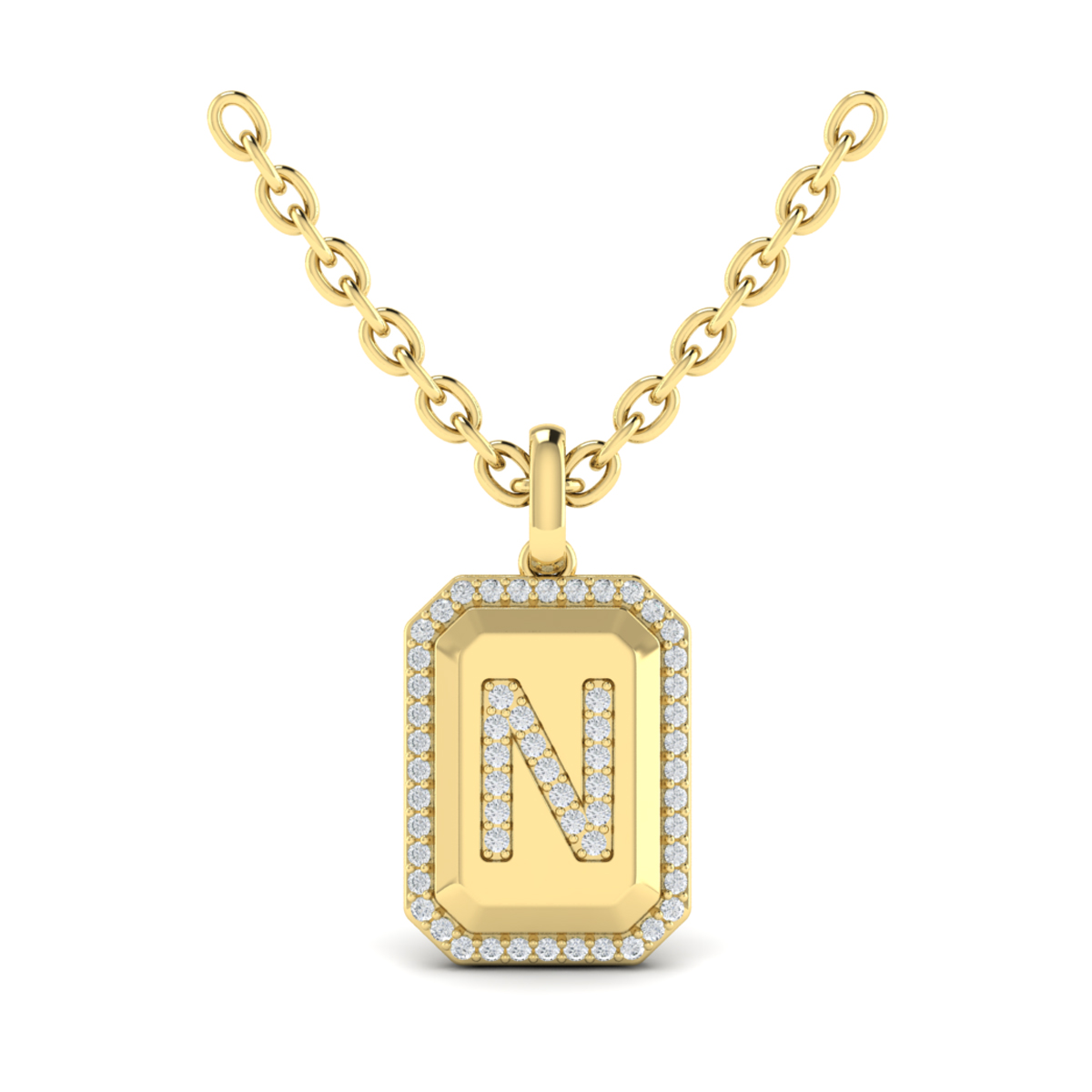 Diamond Medallion Alphabet Pendant Link Necklace, N