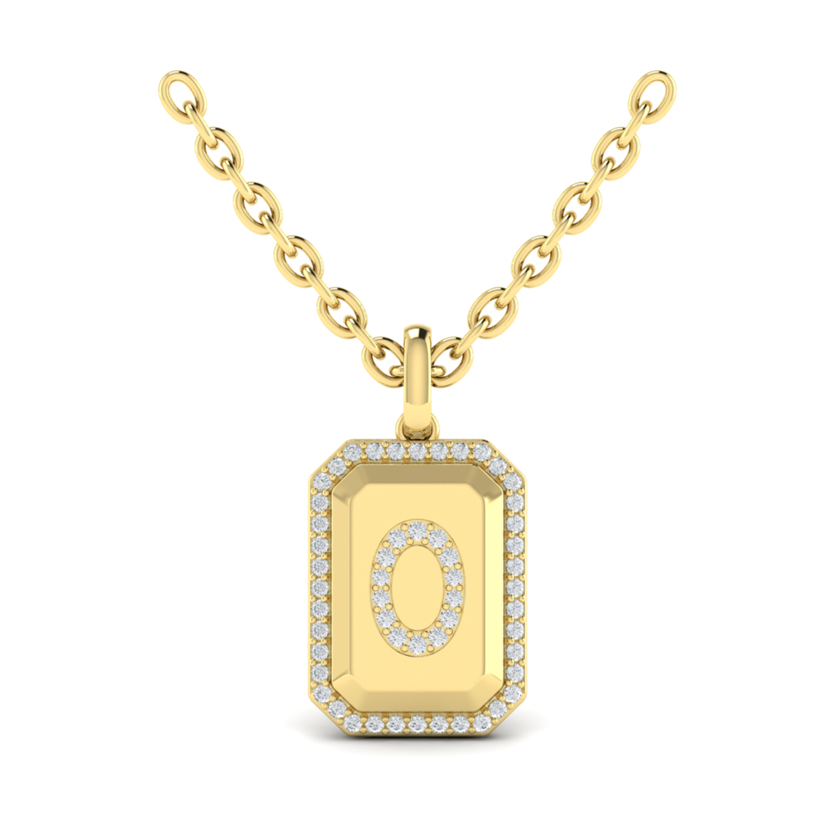 Diamond Medallion Alphabet Pendant Link Necklace, O