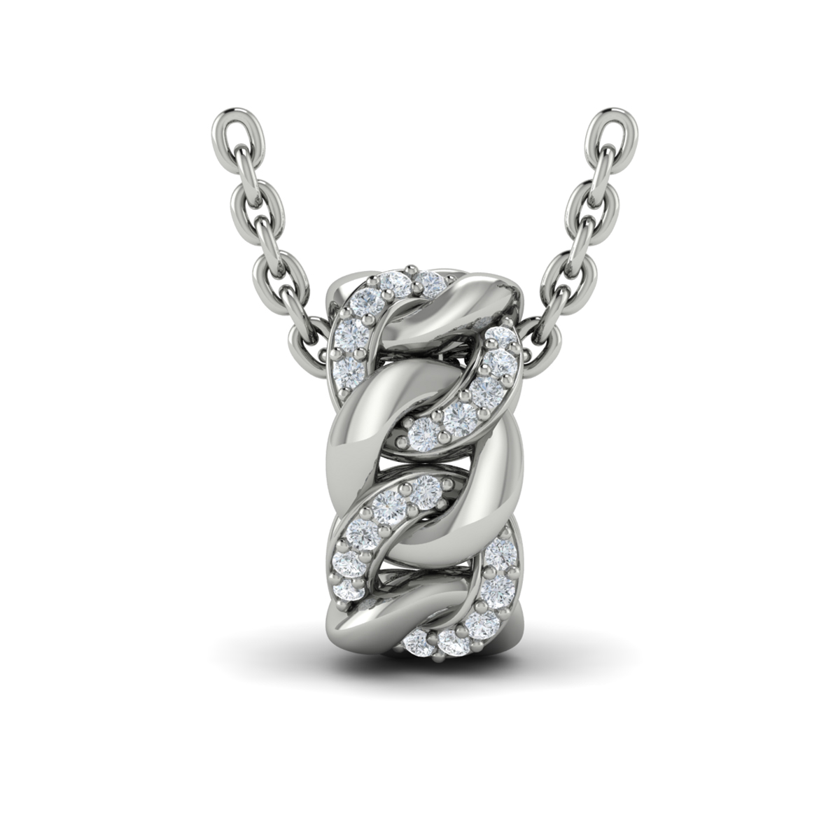 Channel Set Link with Diamonds Pendant Necklace