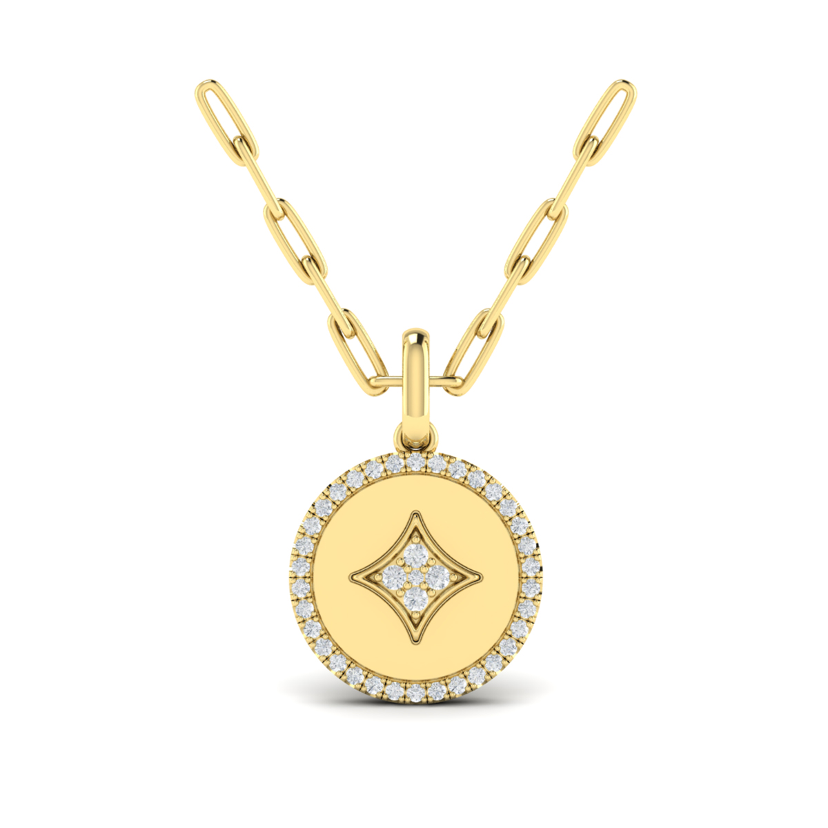 Center Star Diamonds and Bezel Pendant Necklace