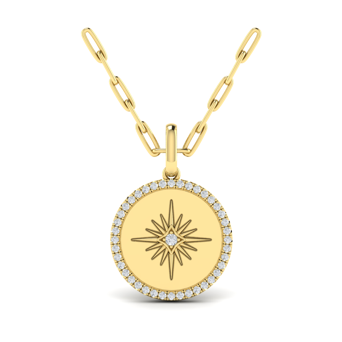 Center Starburst Diamond and Bezel Pendant Necklace