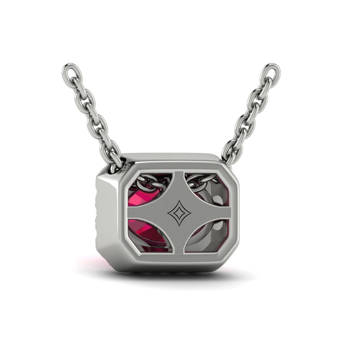 Diamond Cushion Halo and Oval Ruby Necklace