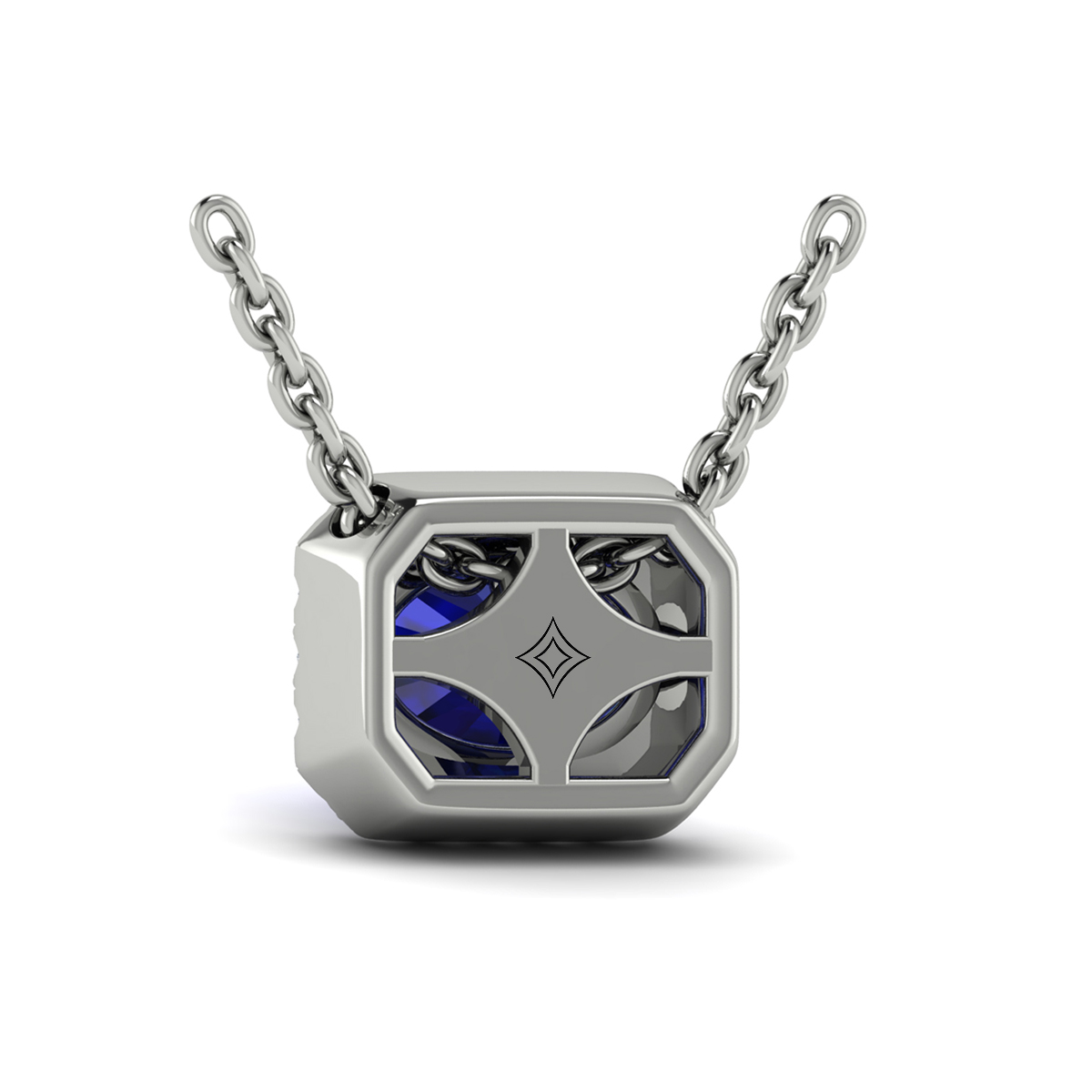 Diamond Cushion Halo and Oval Sapphire Necklace