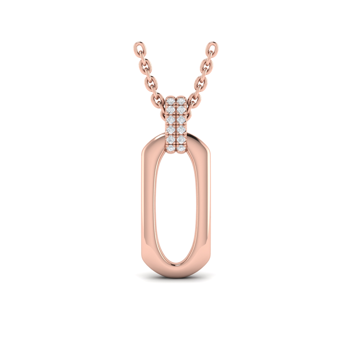 Diamond Accent North South Open Oval Pendant with Link Necklace