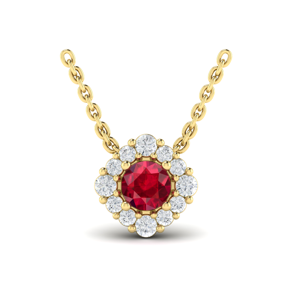 Diamond Halo and Round Ruby Center Pendant