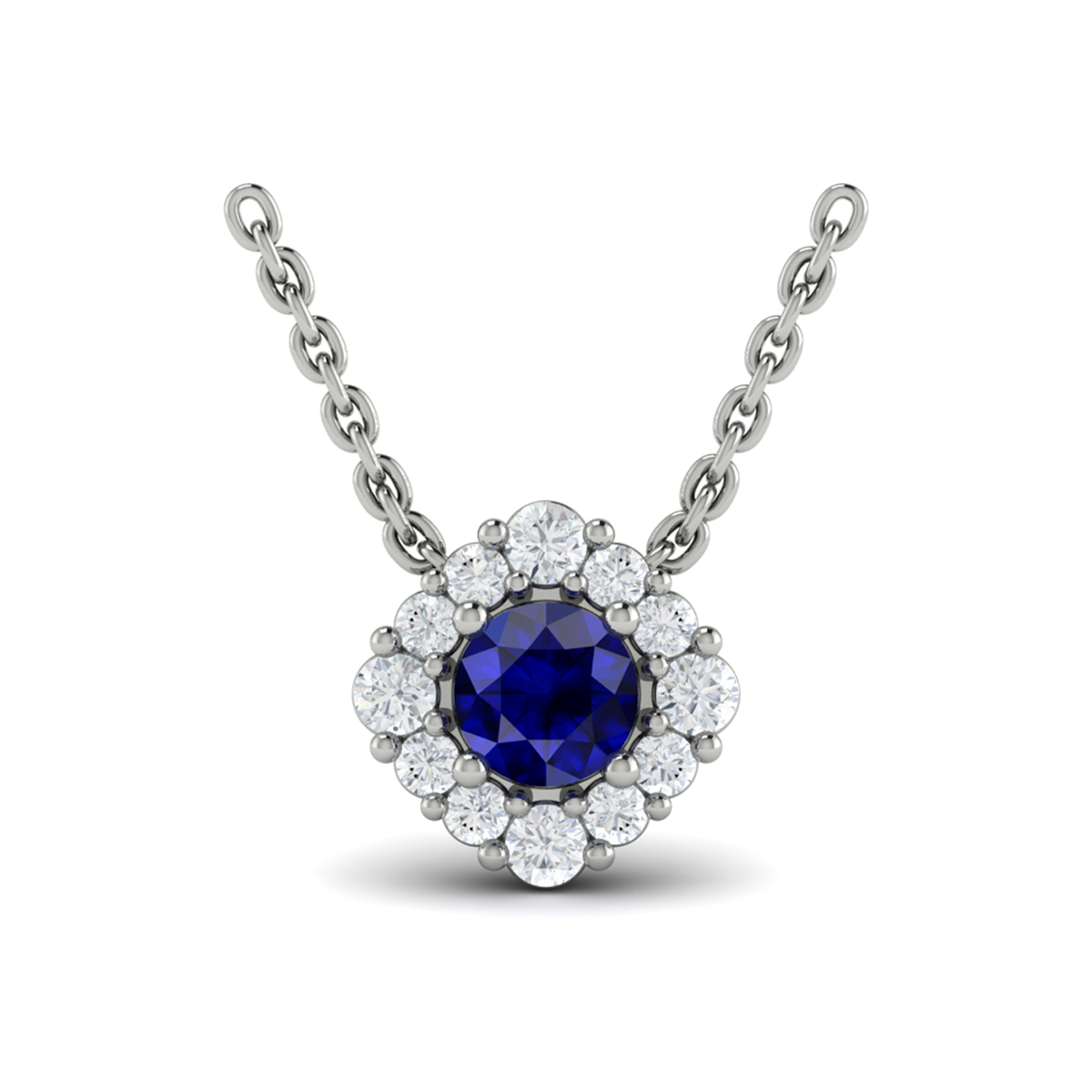 Diamond Halo and Round Sapphire Center Pendant