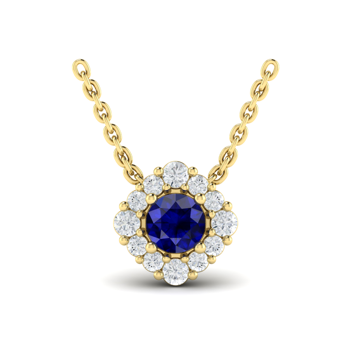 Diamond Halo and Round Sapphire Center Pendant