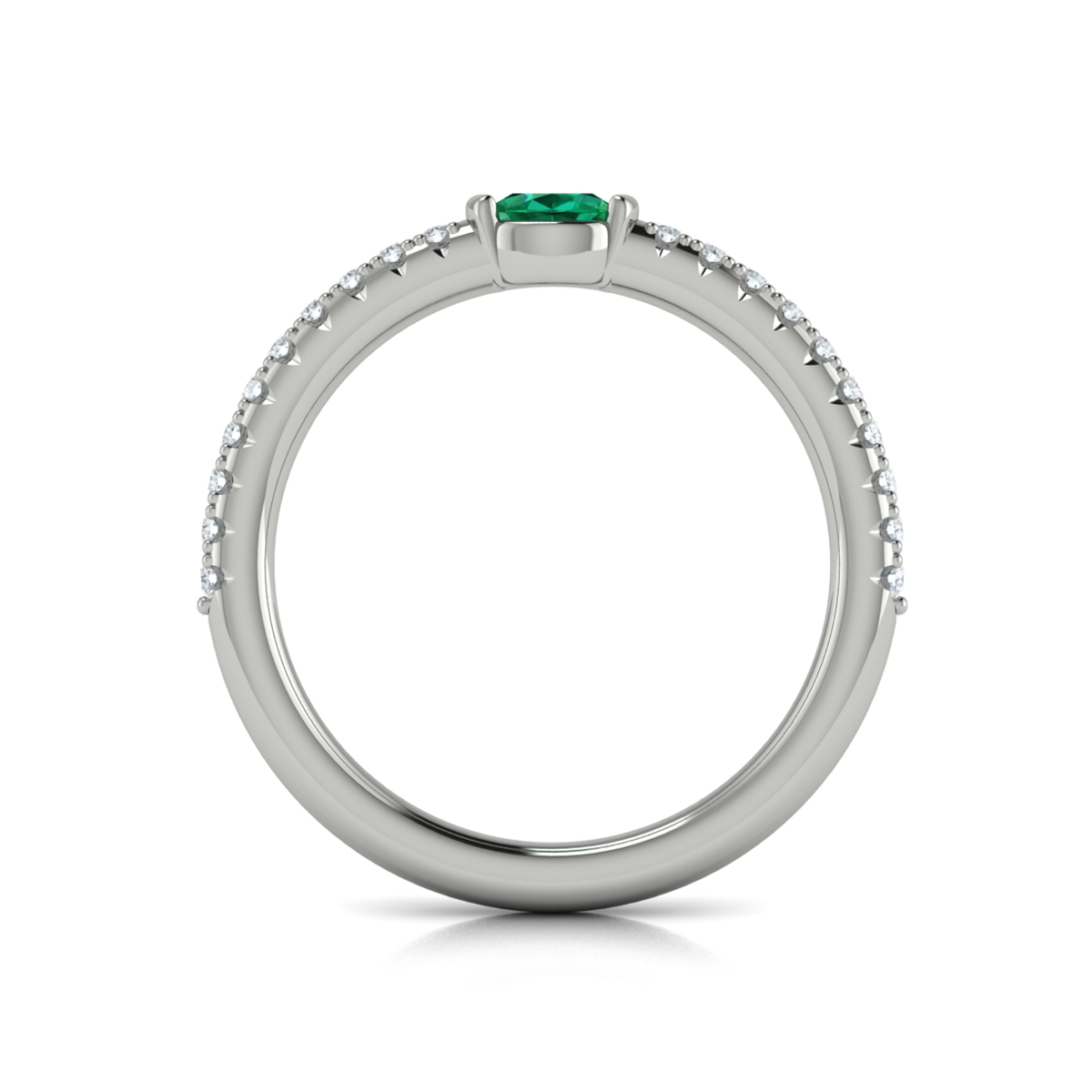 Diamond and Oval Emerald Centerstone Ring