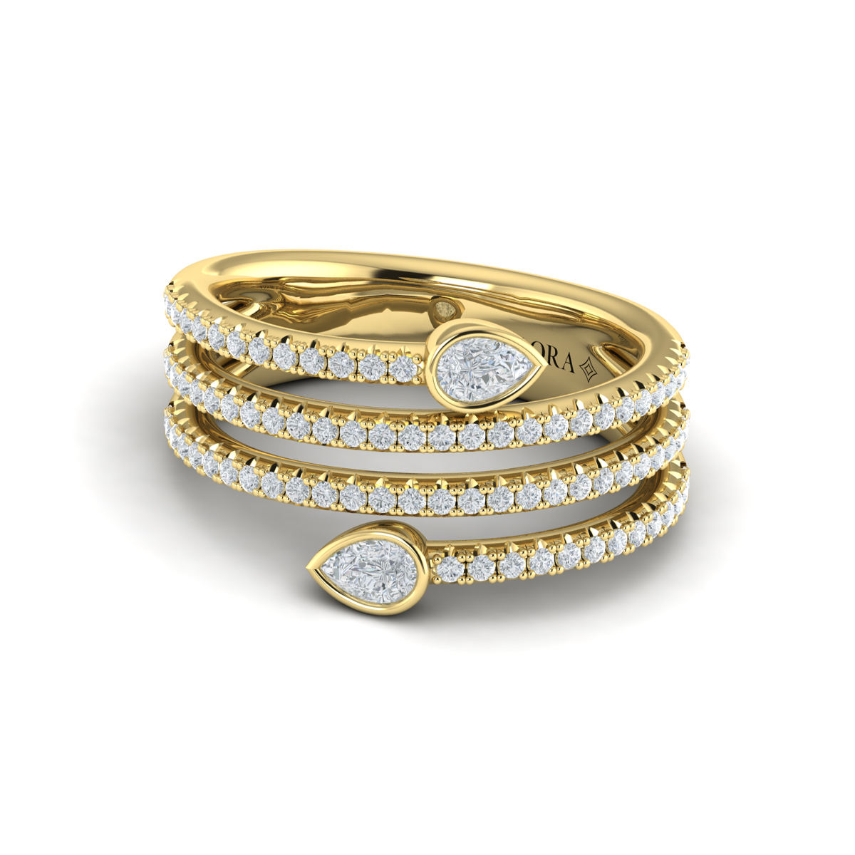 Diamond Three Row Diamond Pear Wrap Ring