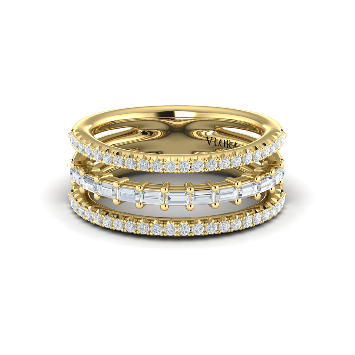 Diamond Open Three Row and Diamond Baguettes Ring