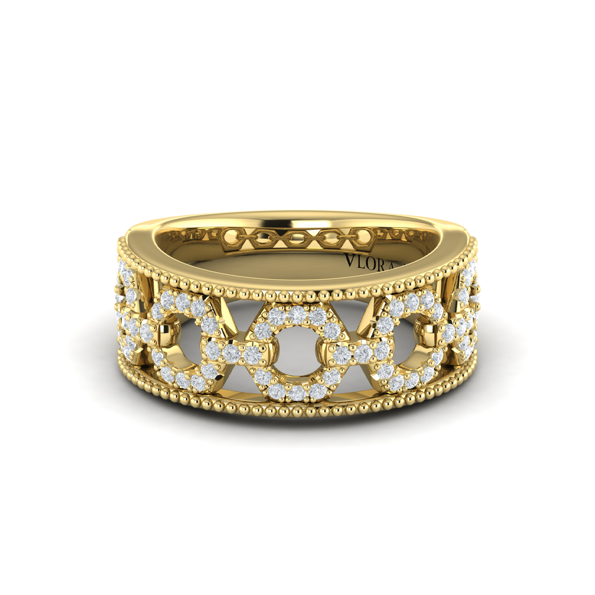 Diamond Open Honeycomb Link Ring