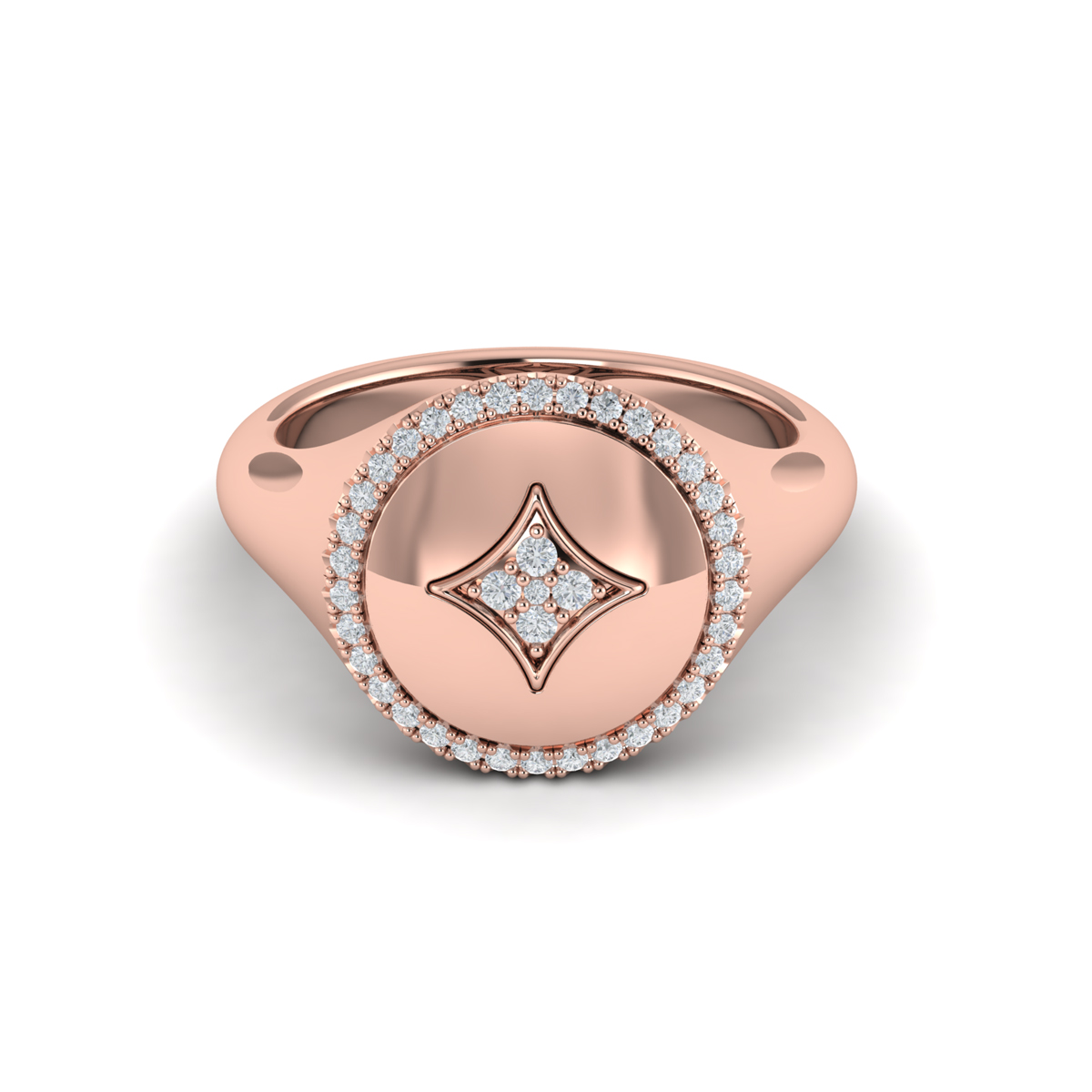 Center Star Diamonds and Bezel Signet Ring