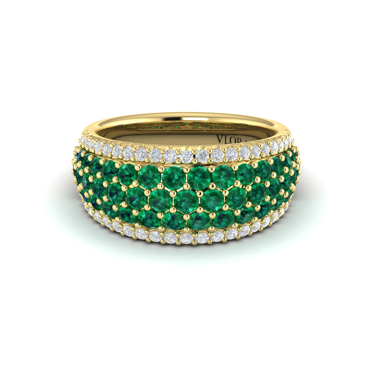 Diamond and Emerald Multi-Row Statement Ring