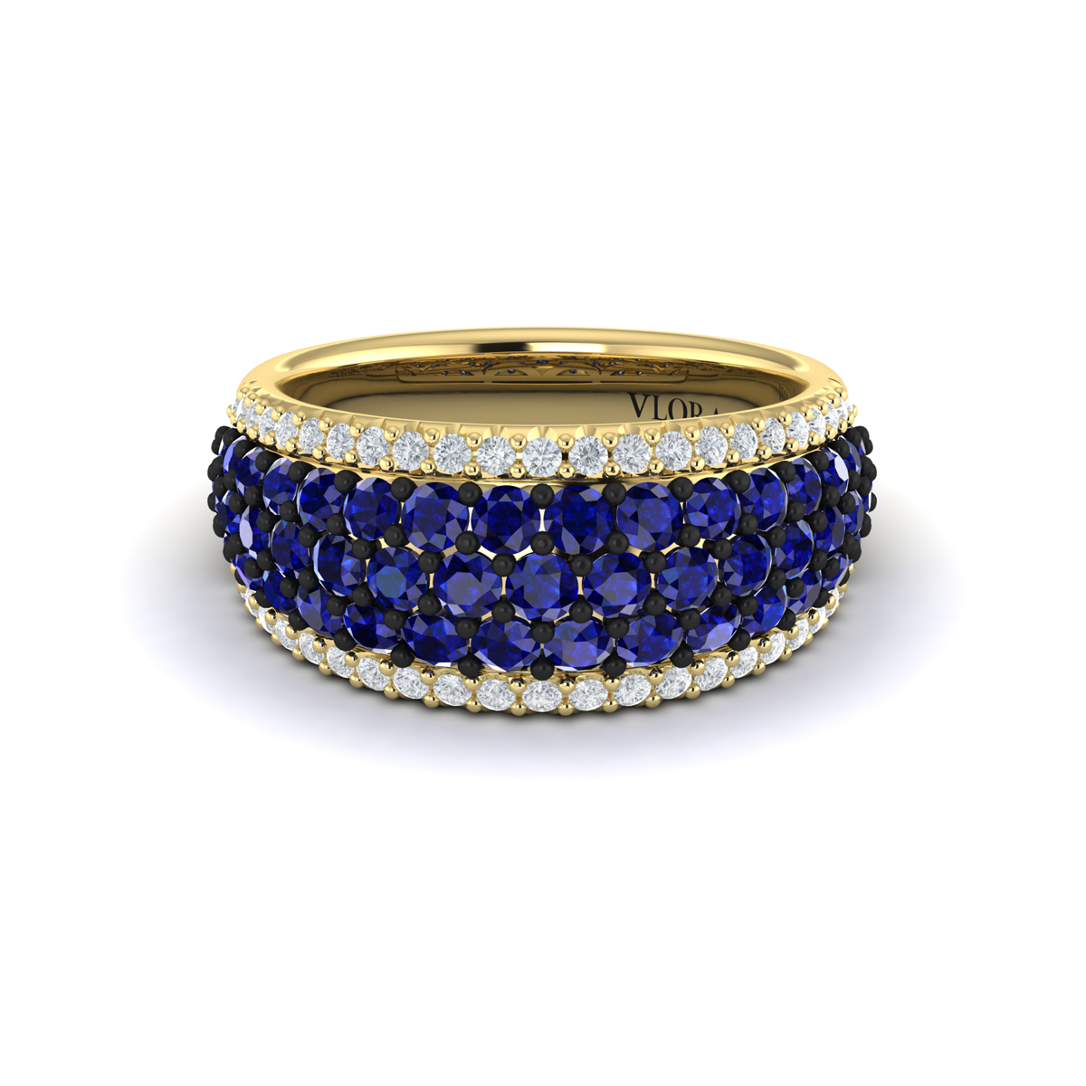 Diamond and Sapphire Multi-Row Statement Ring