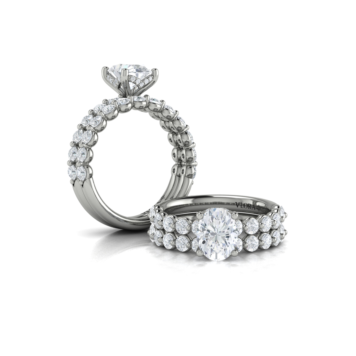 Classic Oval Engagement Ring with Floating Diamond Band
