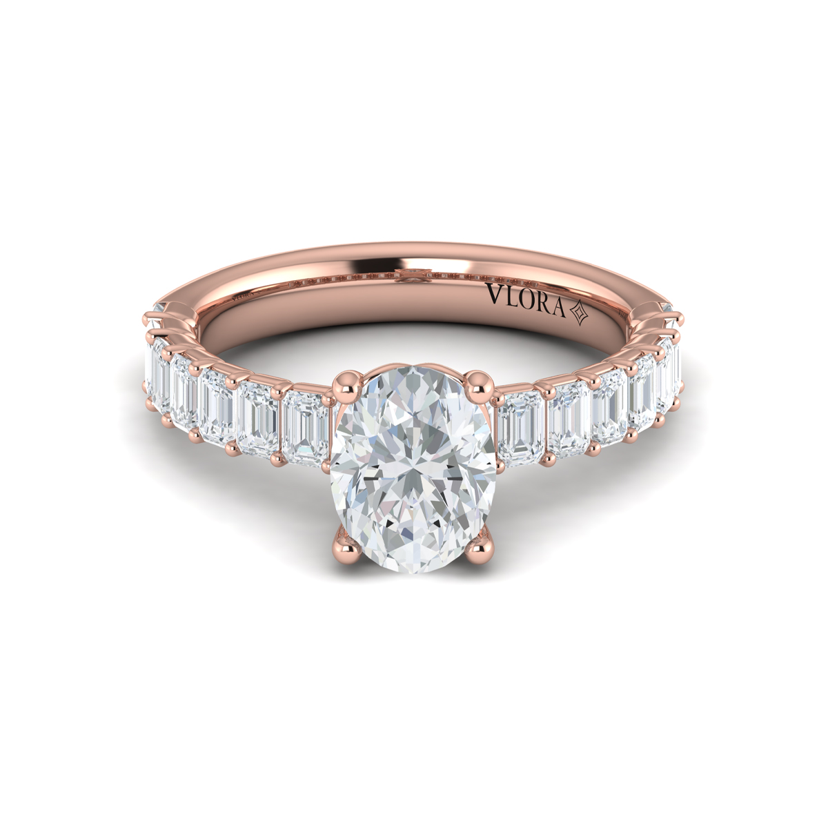 Eterna Oval Engagement Ring with Emerald Cut Band