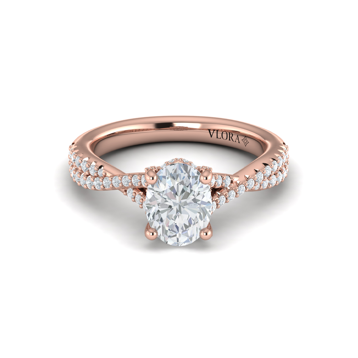 Woven Pave Oval Diamond Engagement Ring