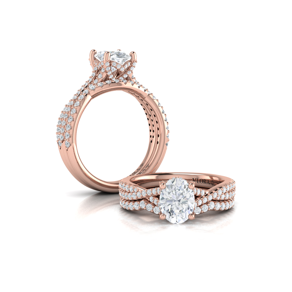 Woven Pave Oval Diamond Engagement Ring