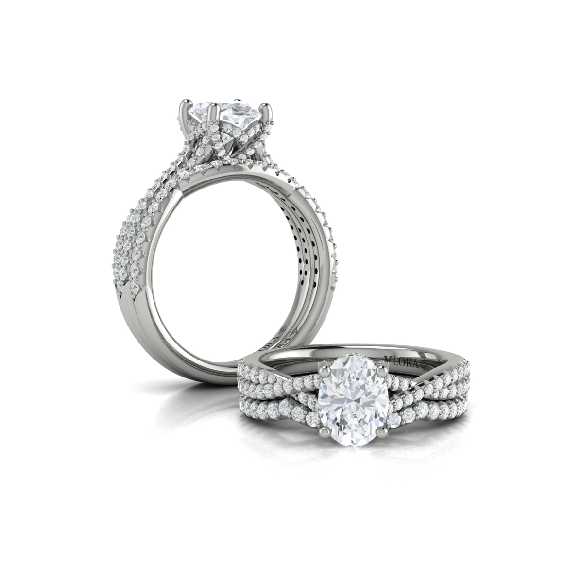 Woven Pave Oval Diamond Engagement Ring