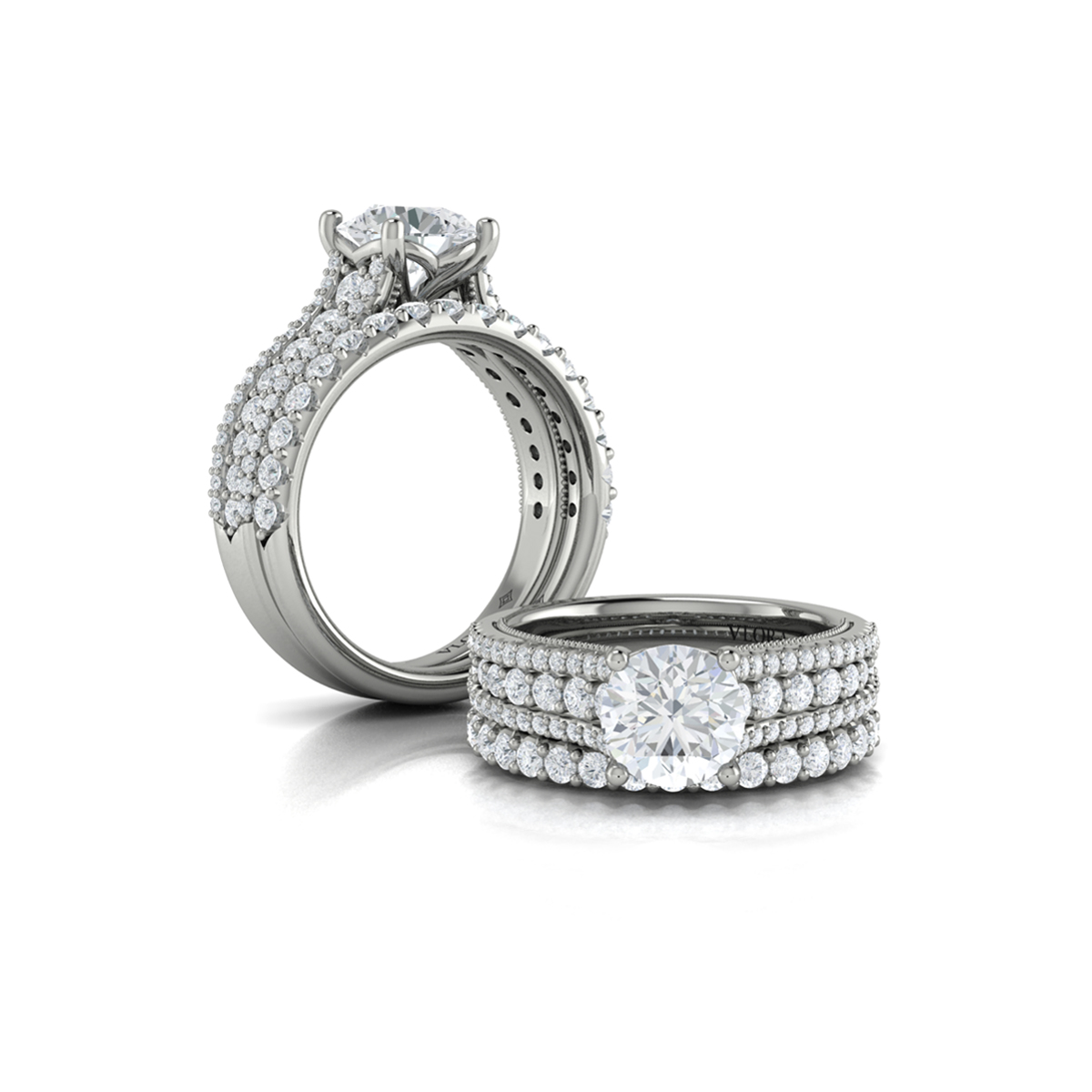 Bold Cathedral Round Diamond Engagement Ring