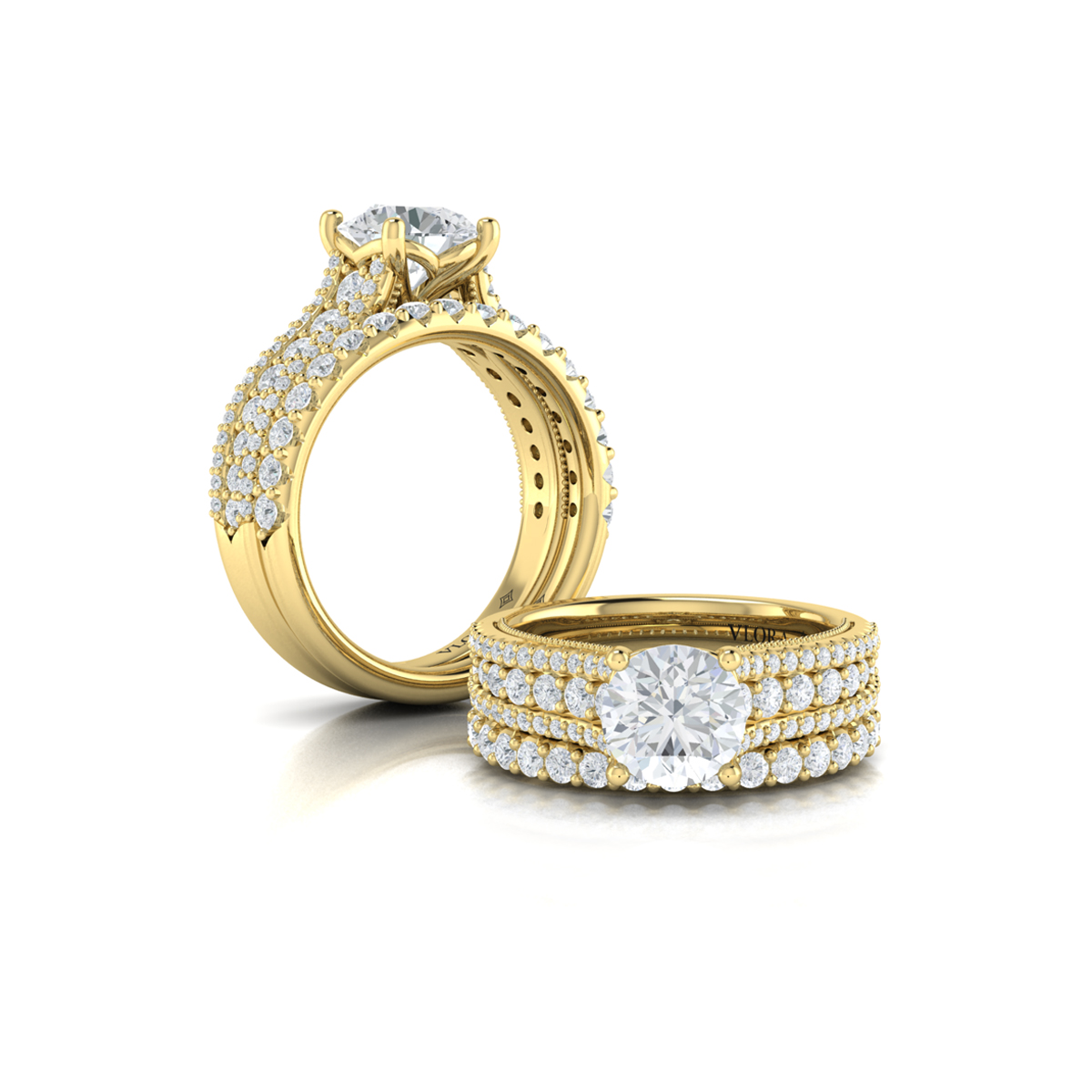 Bold Cathedral Round Diamond Engagement Ring