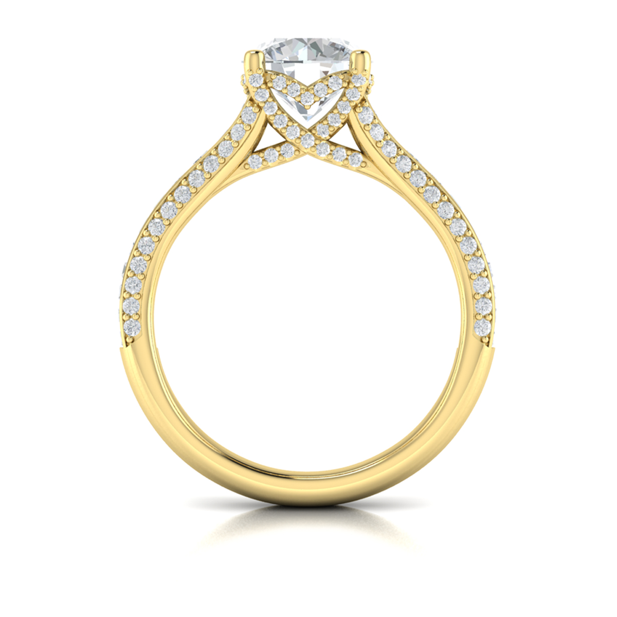 Dramatic Cathedral Hidden Halo Engagement Ring