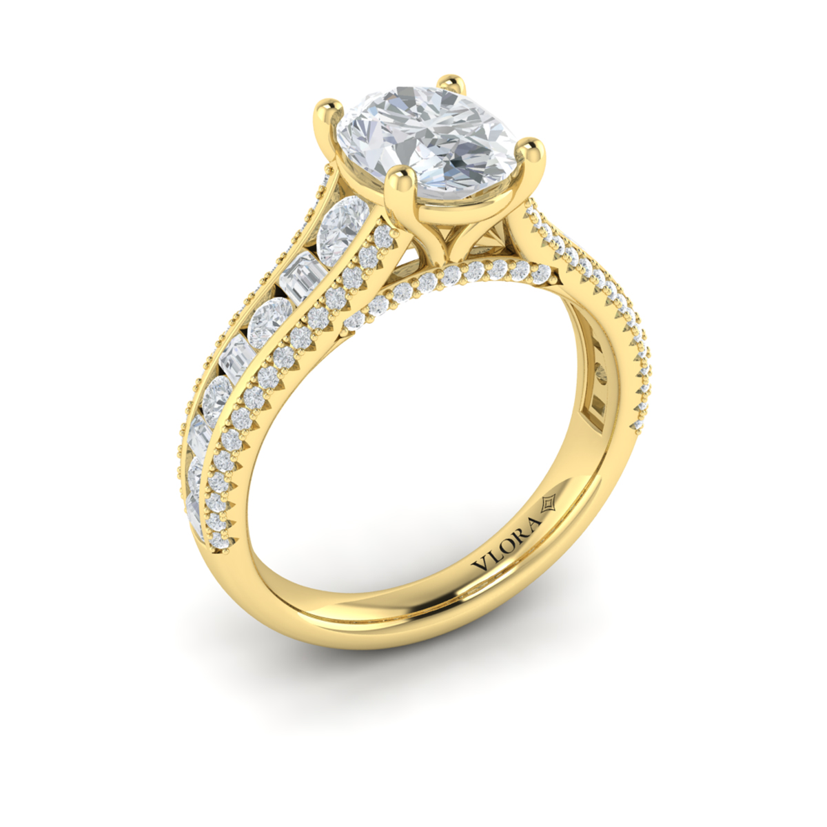 Opulent Cathedral Oval Diamond Engagement Ring - VSC20126-OV15-18YG